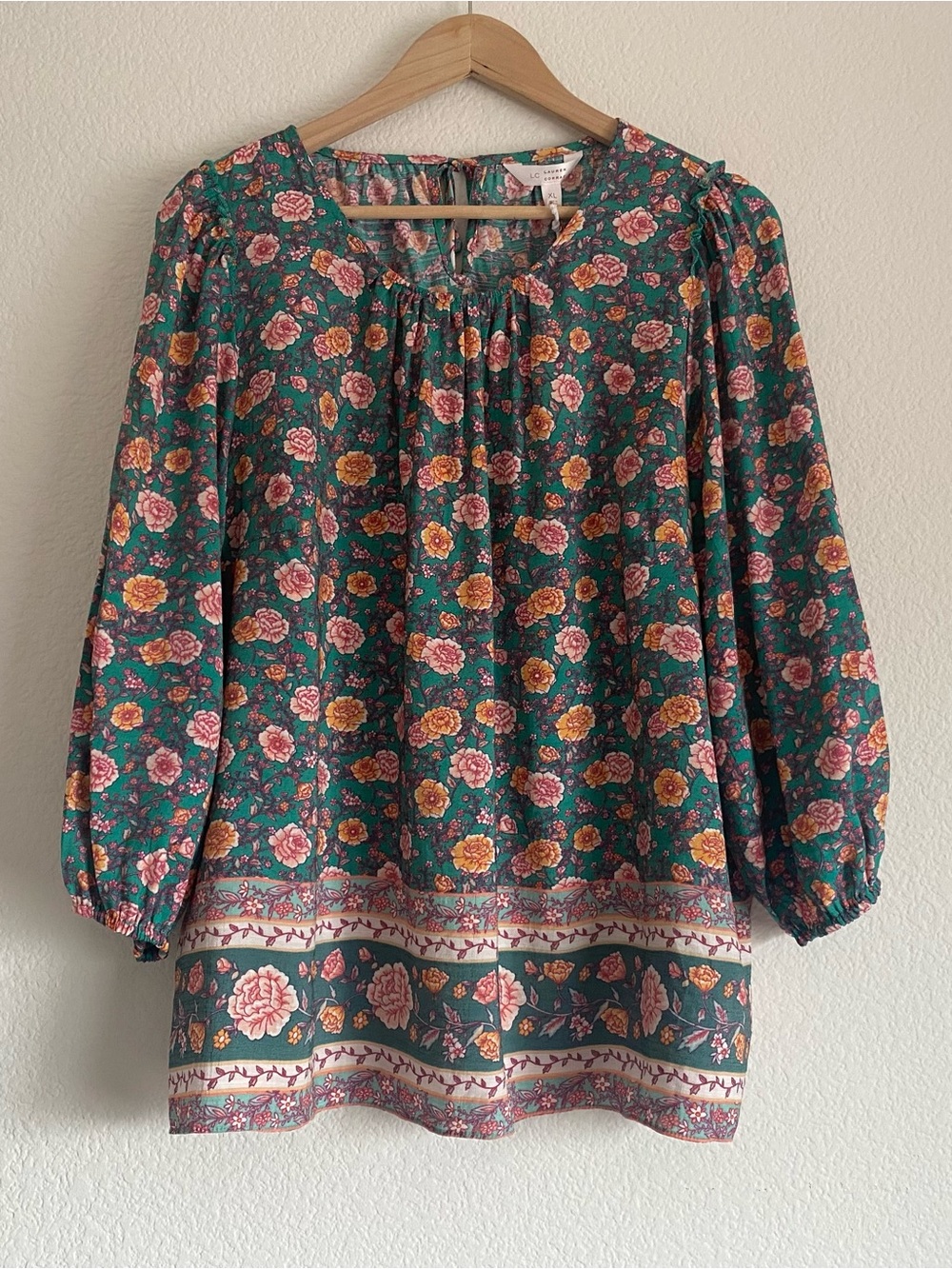 LC Lauren Conrad Teal Floral Peasant Blouse - Picture 5 of 12
